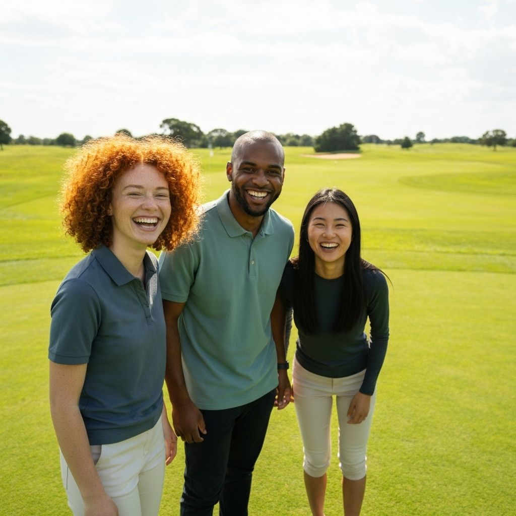 Friends smiling on the fairway